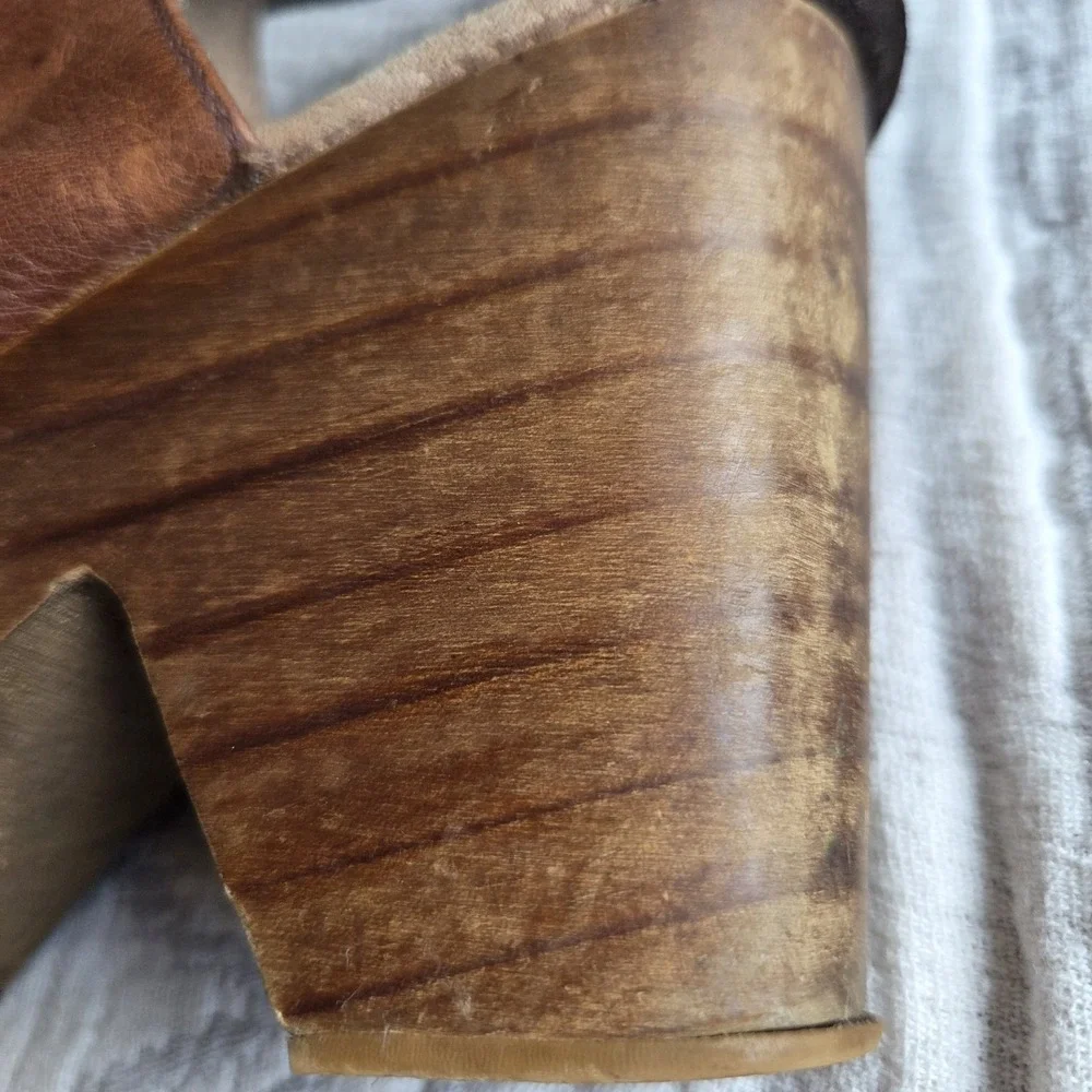 Free People Amber Orchard Clog Brown Leather Wood Heel Ankle Strap EU‎ 38 - Picture 7 of 8